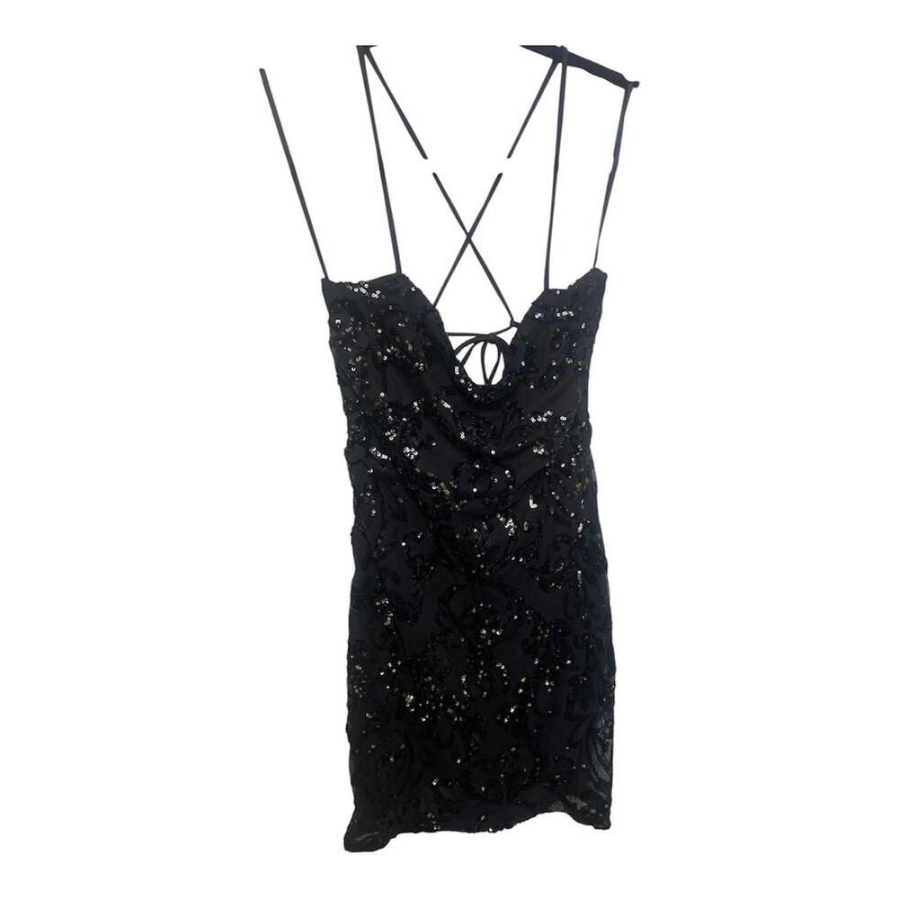 Black Sequin Lace-Up Mini Dress – Homecoming Party Dress